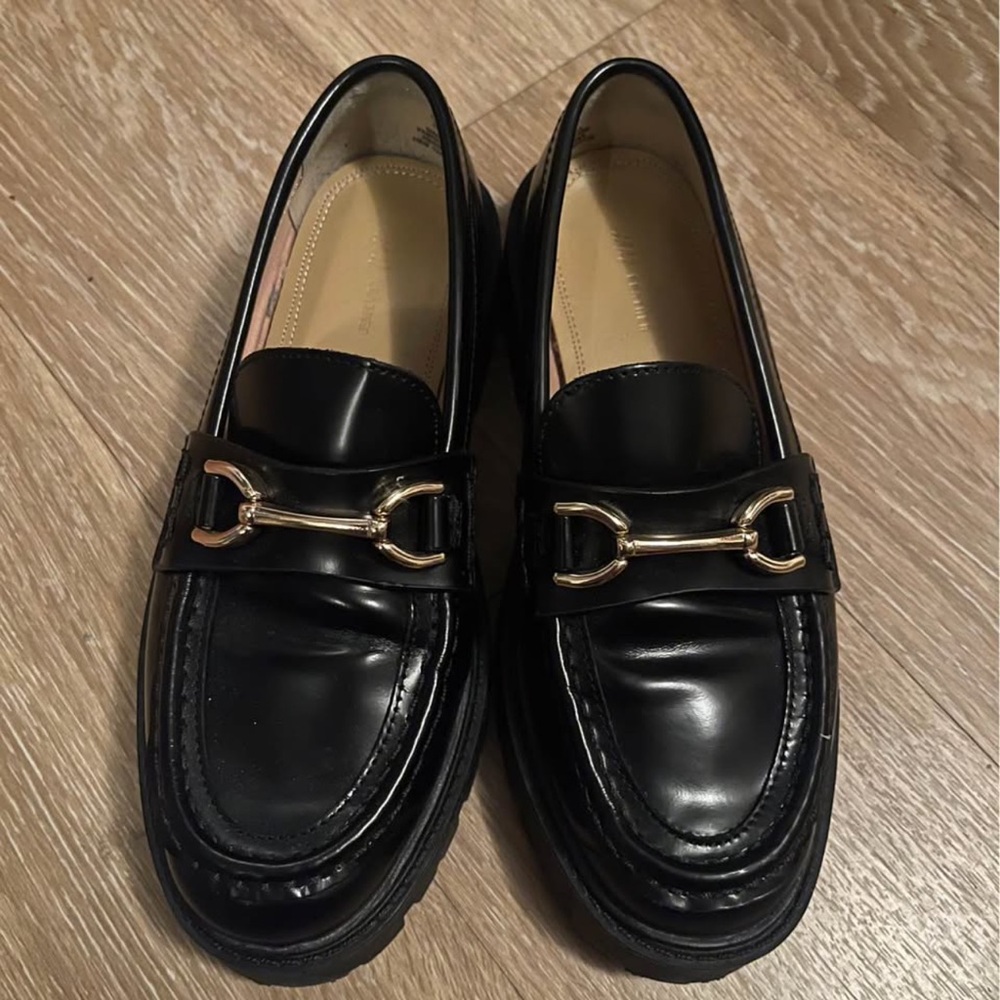 H&M chunky Black Loafers with Gold Accent